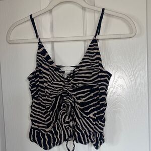 H&M cream and black drawstring zebra print top size 6